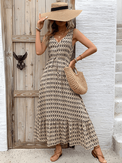 Ashlyn V-neck Tiered Maxi Dress - Beige