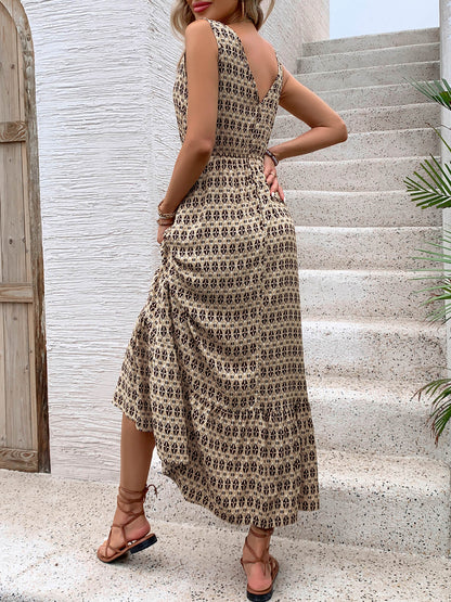 Ashlyn V-neck Tiered Maxi Dress - Beige