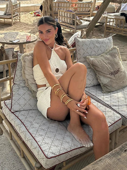 Hollow Knitted Slim Beach Gothic Mini Dress