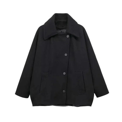 Diagonal Breasted Warm Loose Jacket Lapel Double Pocket Batwing Sleeve Coats Winter Female Outwear