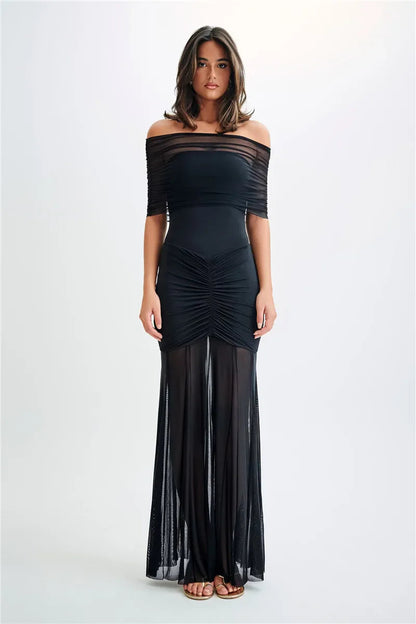 Strapless Mesh Ruffled Backless Mini Dress