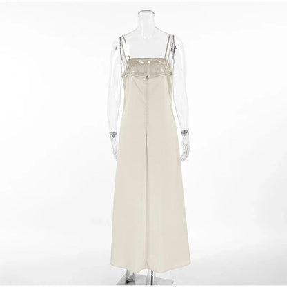 Slip Dress Summer Cotton Lined Loose Dresses Sleeveless Thin Straps White Long Dresses Backless Beach Holiday Dresses