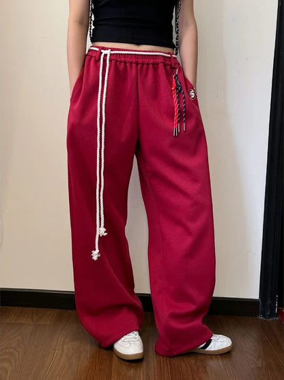 Y2k Kpop Red Sweatpants Baggy Harajuku Korean Hip Hop Style Wide Leg Jogger Pants Oversized Aesthetic