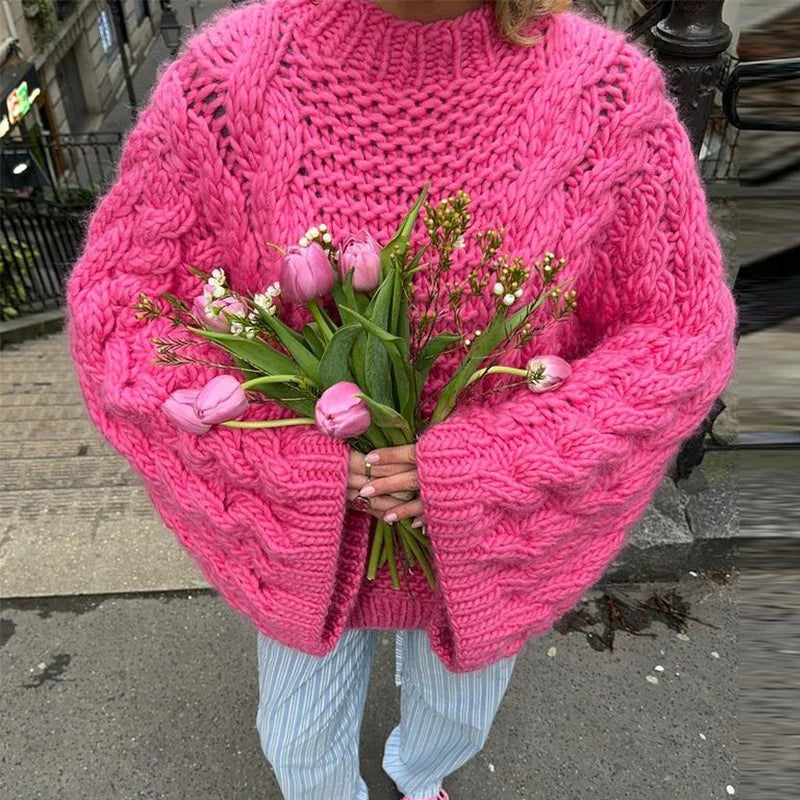 Loose Knitted Sweater High Neck Wide Long Sleeve Female Knitwear Tops Autumn Winter Oversized Lady Pullover