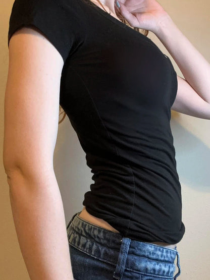 Basic Slim V-neck T-shirt Crop Top
