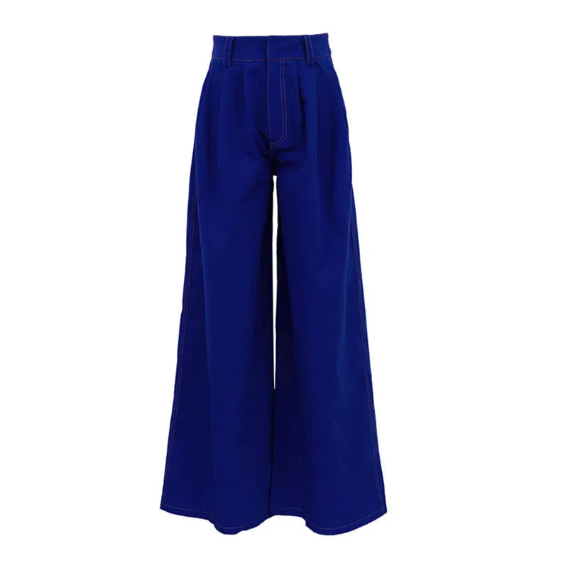 Wide Leg Pleated Pants for Loose High Waist Straight Striped Blue Street Pants Female Spring Street Trousers