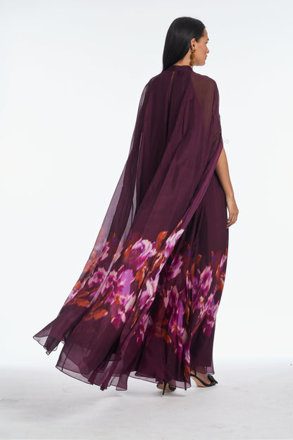 Sabrina Printed Cape Sleeve Maxi Dress