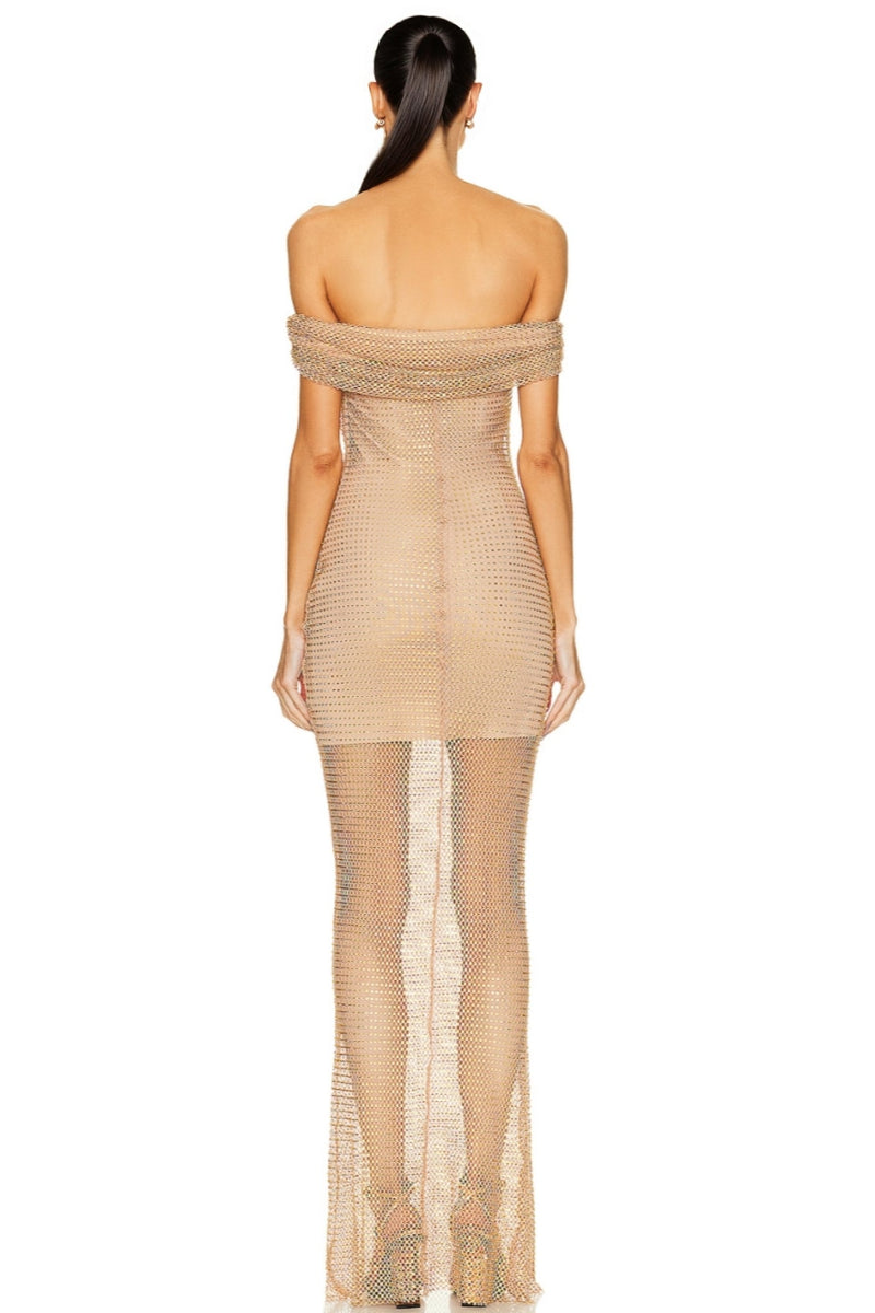 Siayh Gold One-shoulder Sequinned Maxi Dress