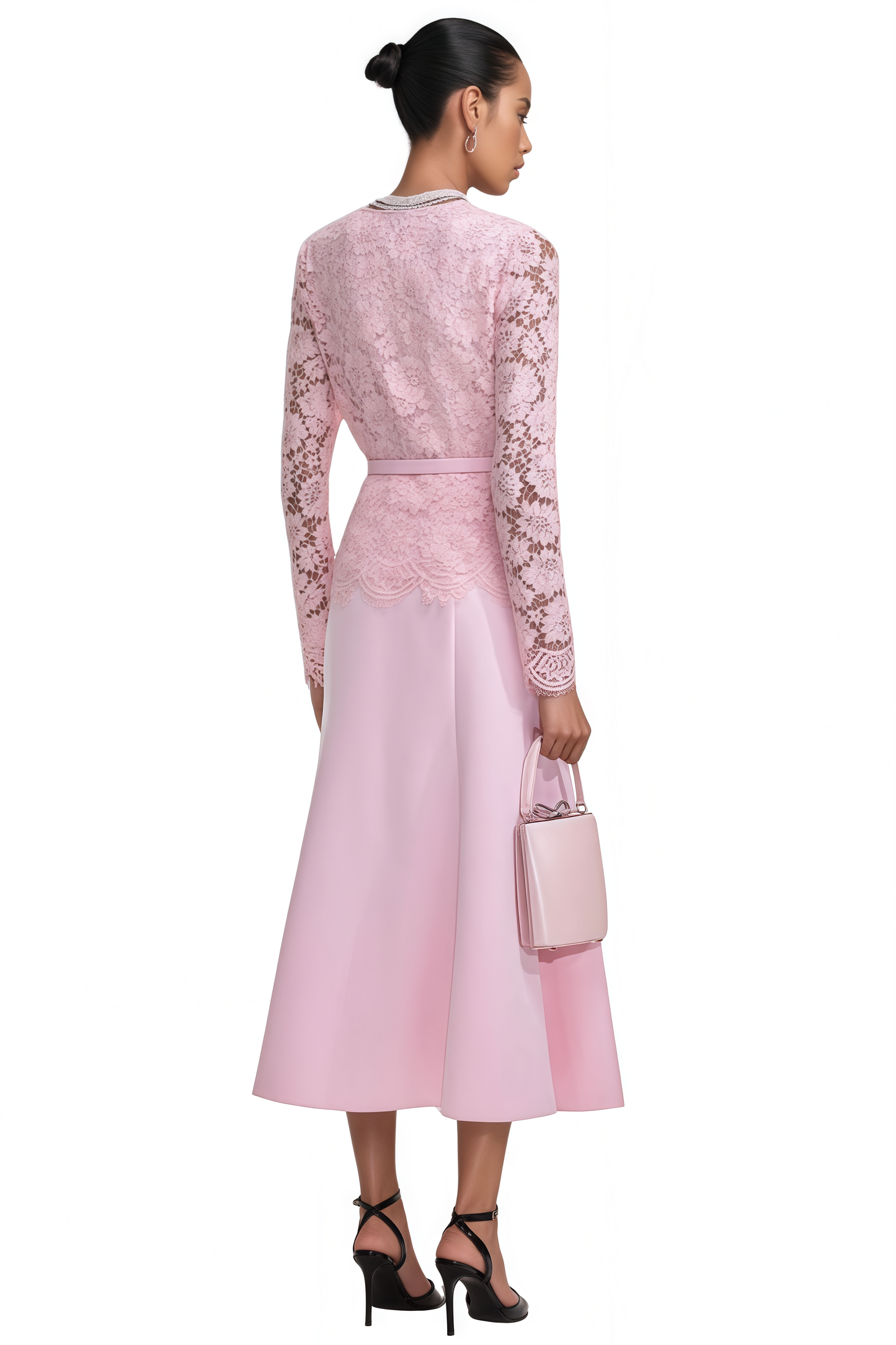 Eileen Pink Lace Midi Dress Set