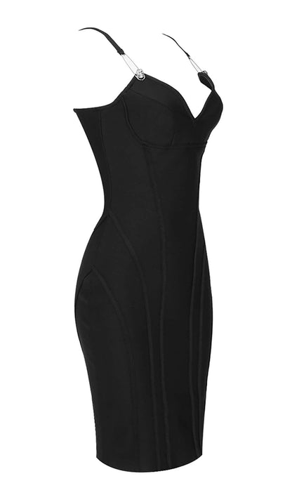 Strappy Bandage Midi Dress in Black
