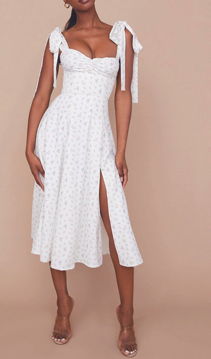 Suspender Ivory Print Dress