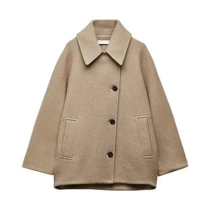 Diagonal Breasted Warm Loose Jacket Lapel Double Pocket Batwing Sleeve Coats Winter Female Outwear