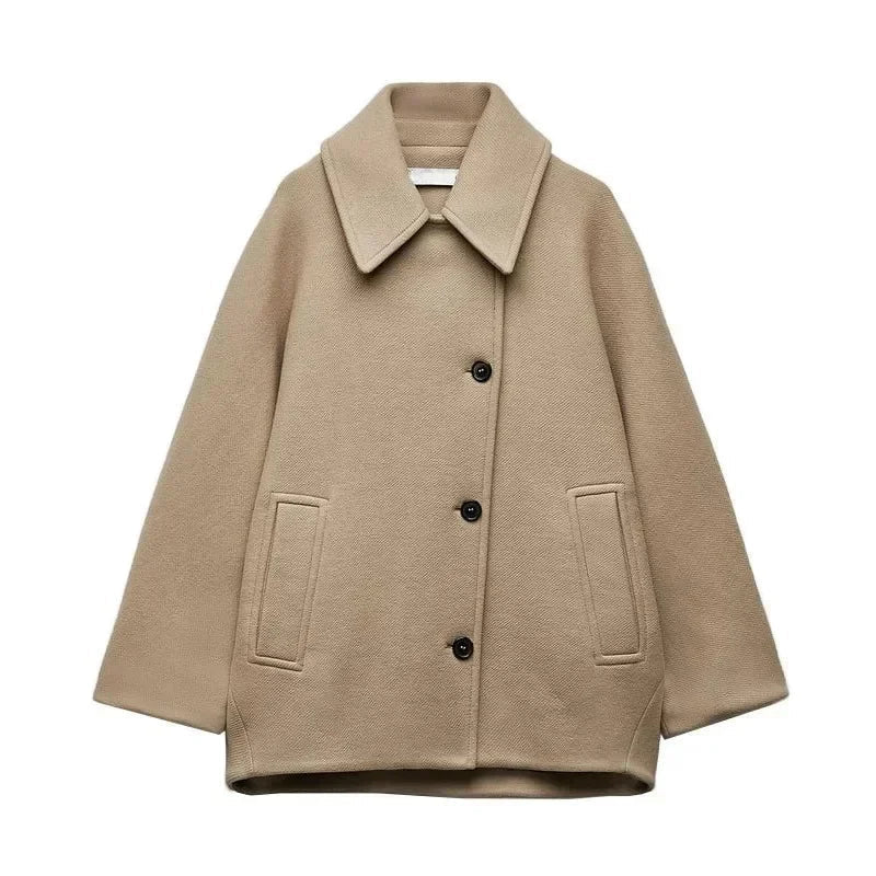 Diagonal Breasted Warm Loose Jacket Lapel Double Pocket Batwing Sleeve Coats Winter Female Outwear