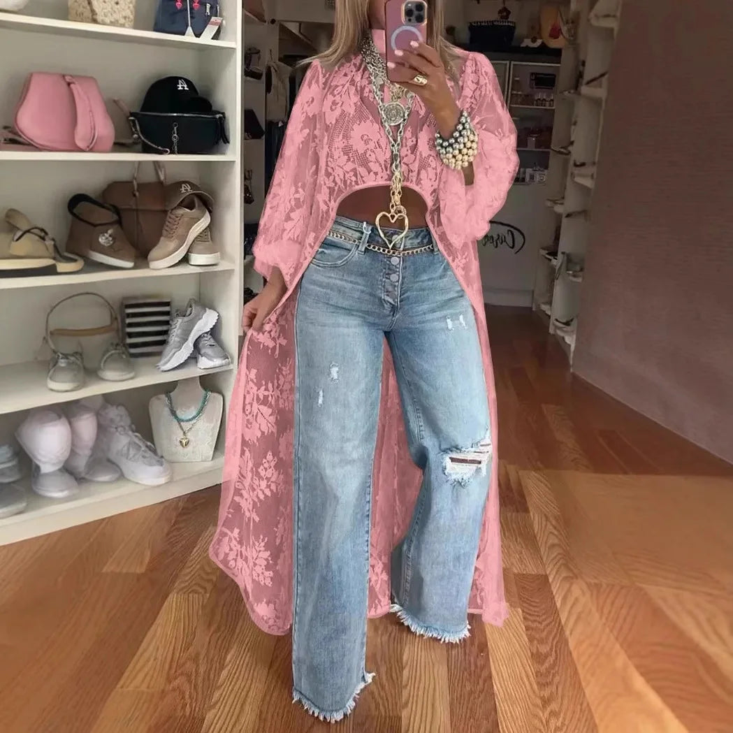 Lace High Neck Puff Sleeve Blouse