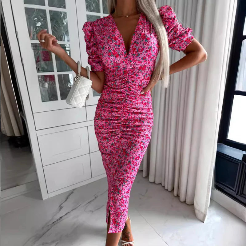 High Waisted Slim Fit Summer Midi Dress