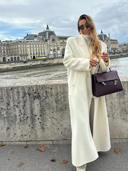 White Double Breasted Loose Woolen Coat Oversized Long Sleeve Overcoat Fall Winter New Outerwear