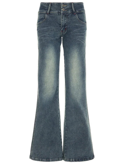 Button-up Denim Pants Street Style Low Rise Baggy Straight Jeans for Y2k Aesthetic Loose Denim Trouser 90s