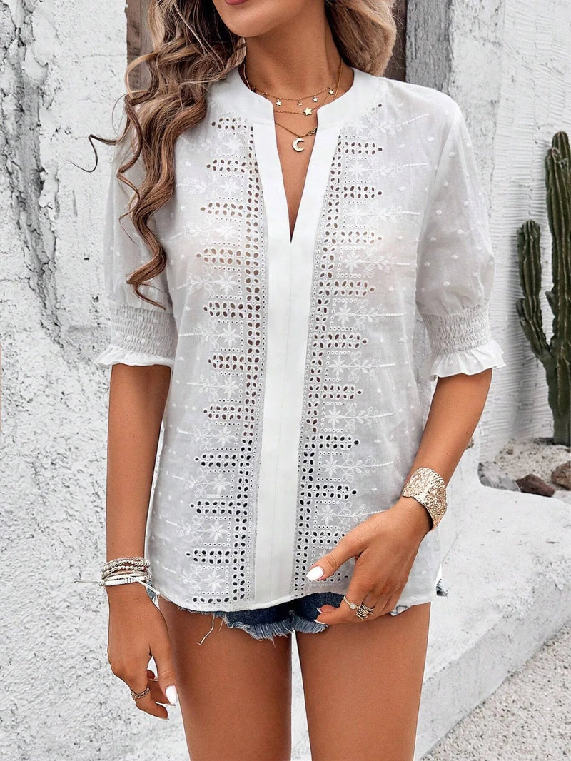 Embroidery Lace Swiss Dot Blouse