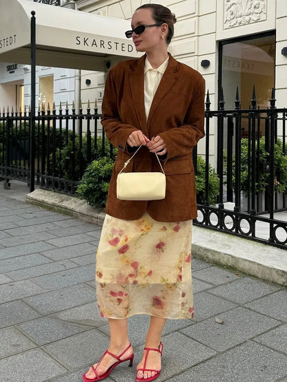 Autumn and Winter Suede Single-breasted Blazer Female High Street Lapel Long Sleeve Coat Mujer