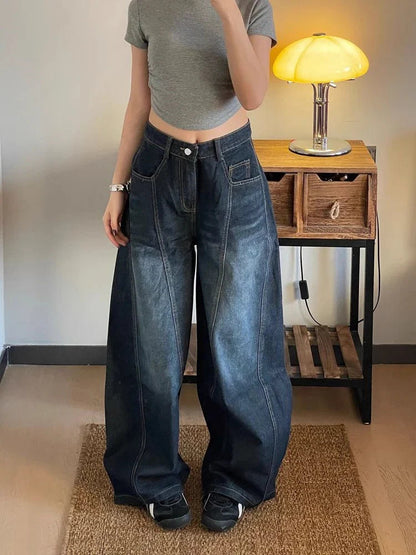 Wide Leg Baggy Denim Trouser Cool Girl High Waisted Pants Female Straight Loose Jeans