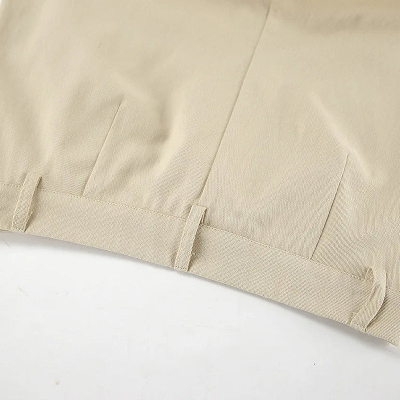 Khaki Classic Wide Leg Pant High Waist Pocket Loose Simple Trouser Autumn Winter Pants New