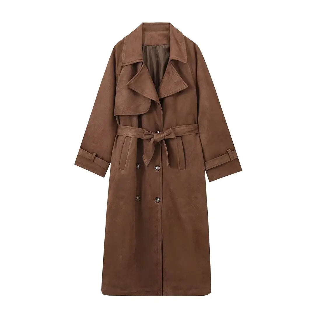 Female New Windbreaker Turn-down Collar Long Sleeves Belt Autumn Double Breasted Trench Coat Mujer