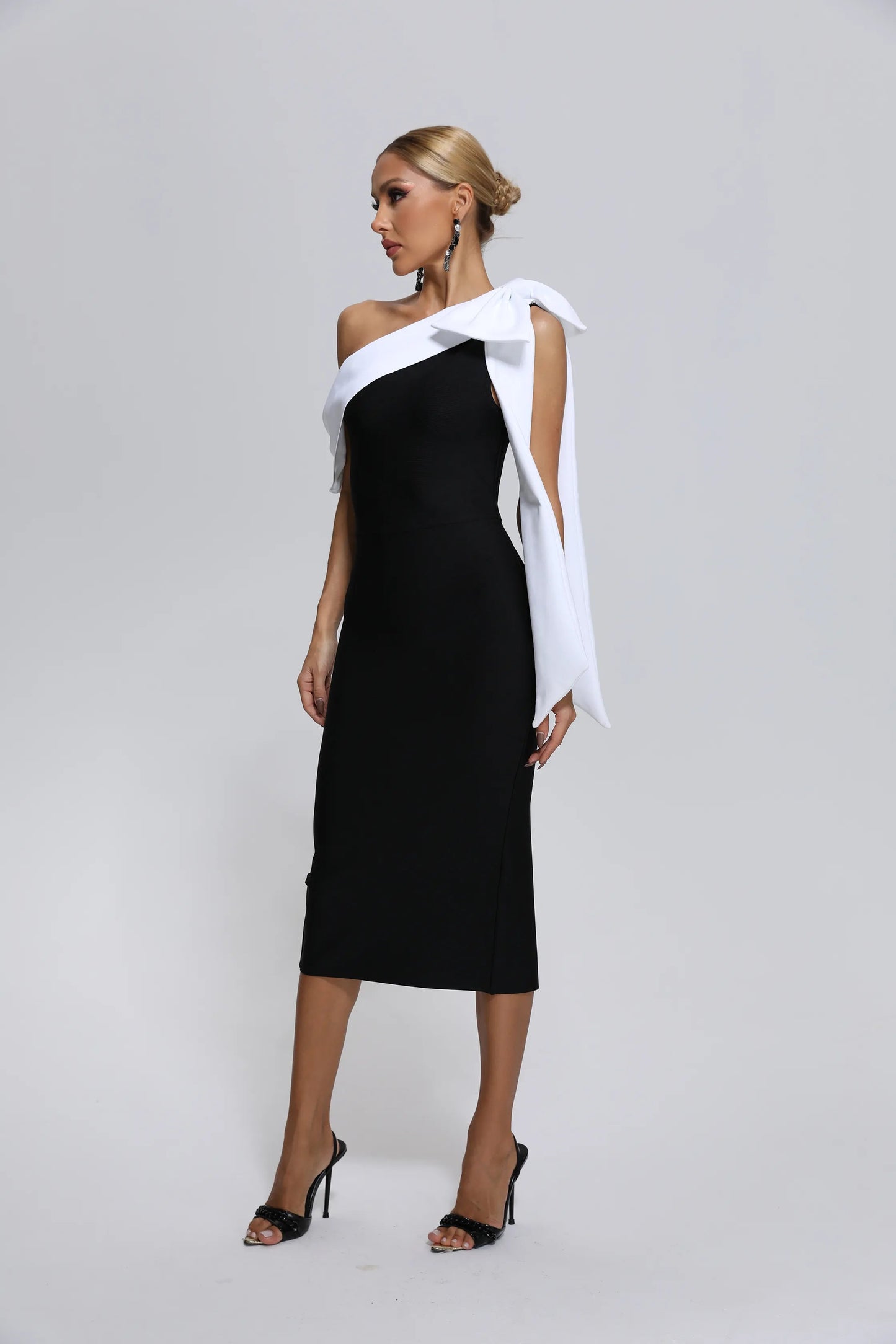 Sammi Black and White Bandage Midi Dress