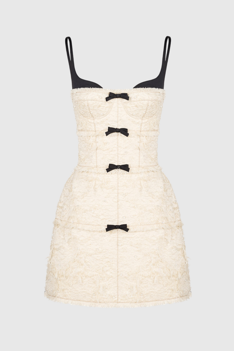 Santos Bow Jacquard Mini Dress - Beige