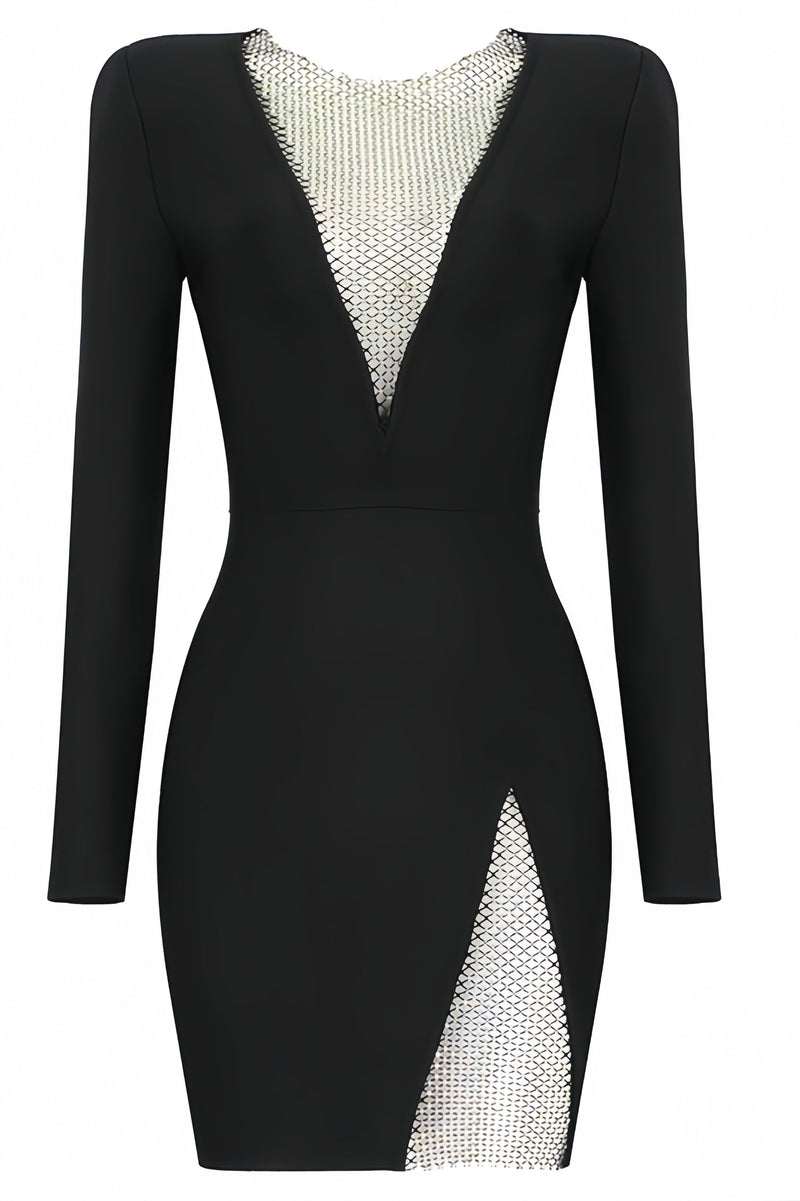 Hera Long Sleeve V-neck Split Mini Dress