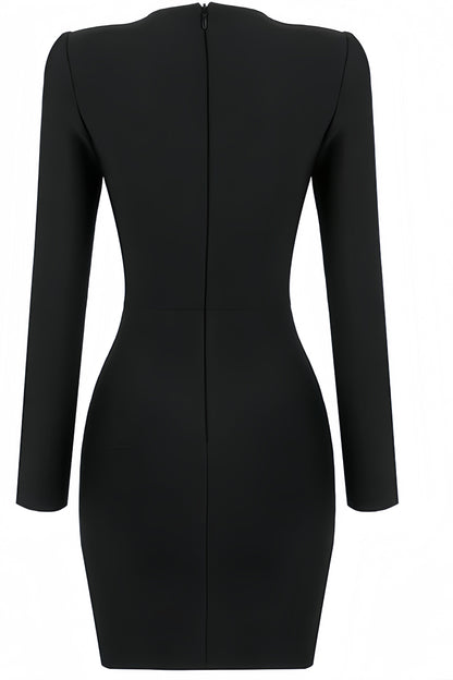 Hera Long Sleeve V-neck Split Mini Dress