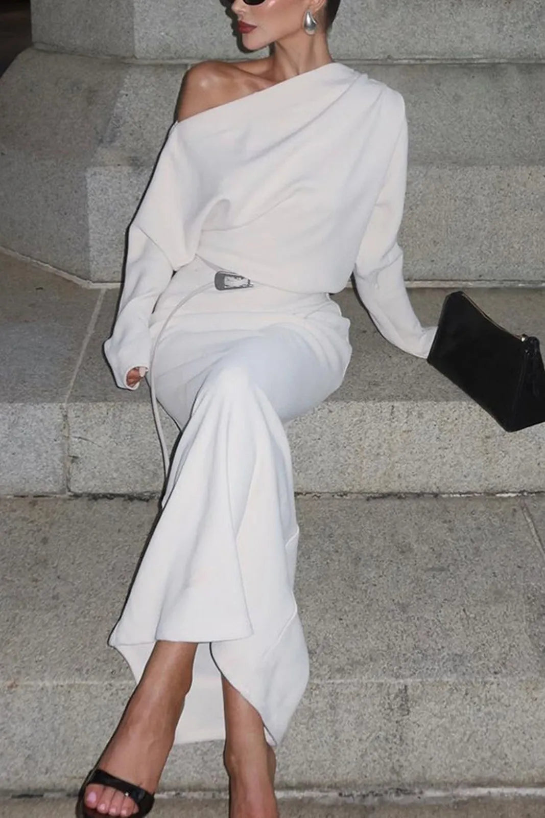 Sassy Asymmetrical Long Sleeve Maxi Dress