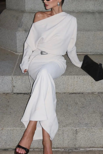 Sassy Asymmetrical Long Sleeve Maxi Dress