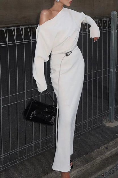 Sassy Asymmetrical Long Sleeve Maxi Dress