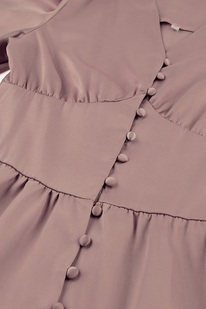 Satin Puff Sleeve Single-breasted Midi Dress