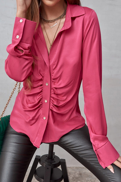 Satin Ruched Single-breasted Blouse