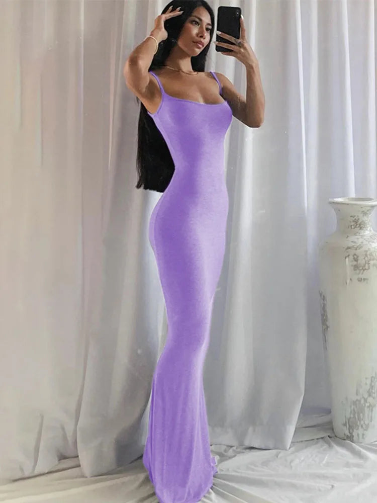 Satin Slip Sleeveless Backless Slim Spring Y2k Concise Midi Dresses