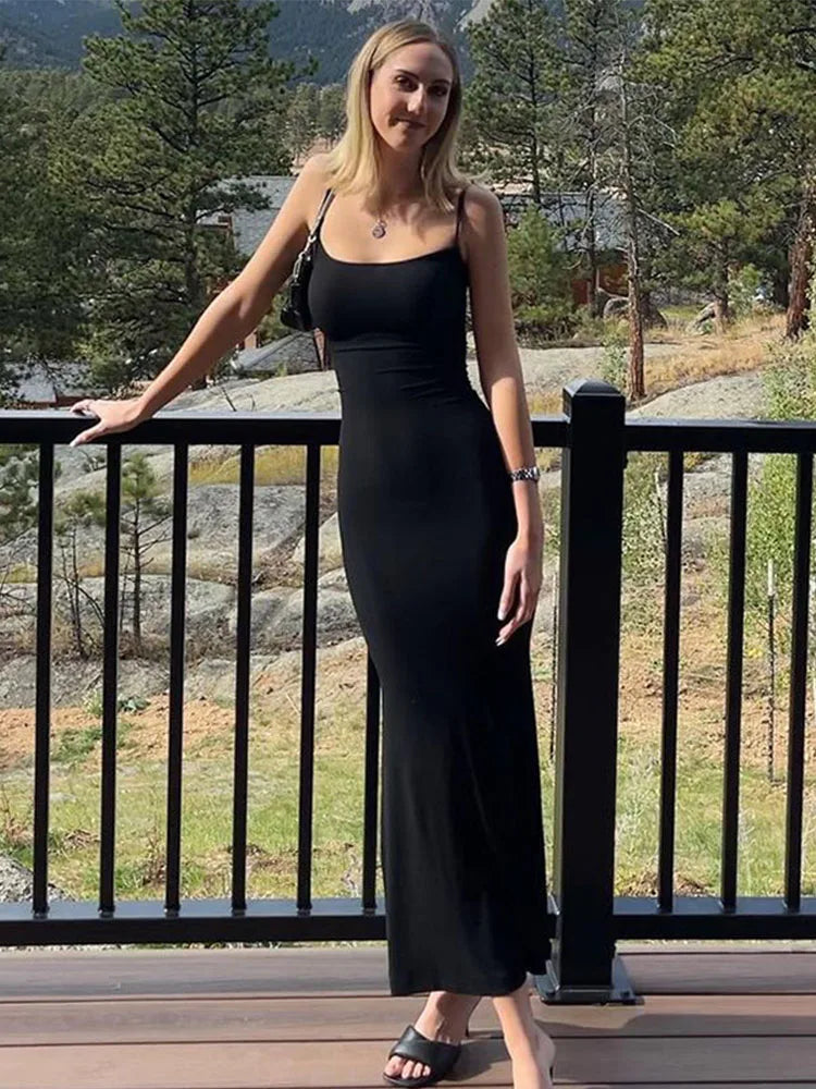 Satin Slip Sleeveless Backless Slim Spring Y2k Concise Midi Dresses