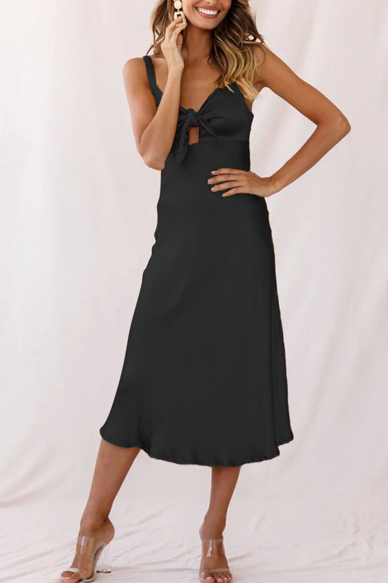 Satin Tie-front Cutout Cami Dress