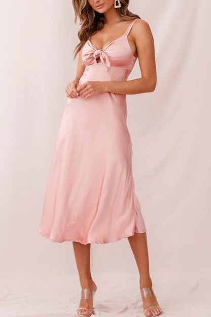 Satin Tie-front Cutout Cami Dress