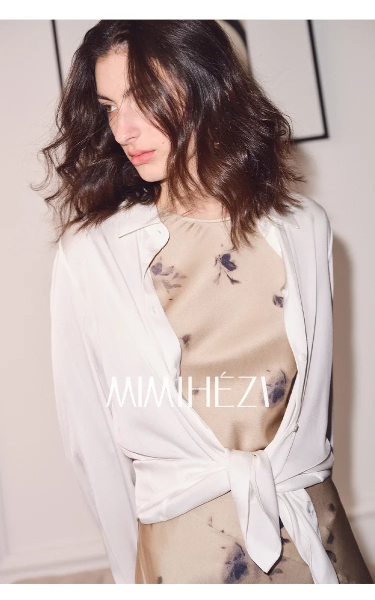 Satin Long Sleeve Polo Neck Blouse