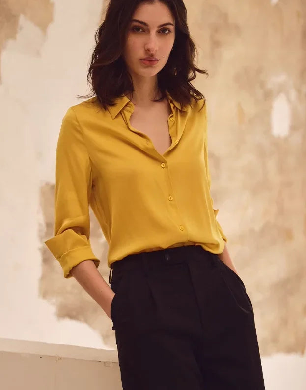 Satin Long Sleeve Polo Neck Blouse