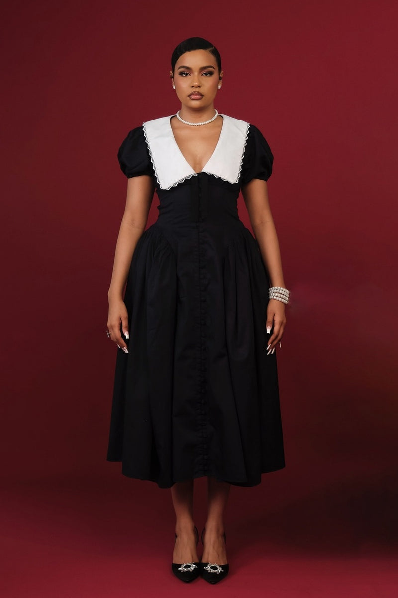 Athena Doll Collar Puff Sleeve Midi Dress