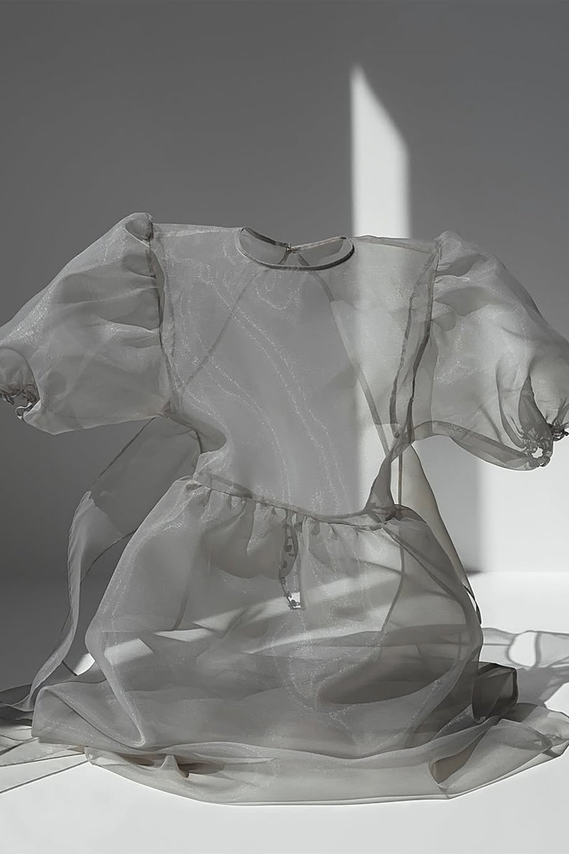 Claire Sheer Organza Puff Sleeve Midi Dress