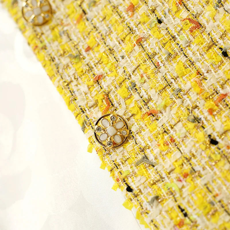 Yellow Woven Tweed Coat - Small Fragrance Jacket