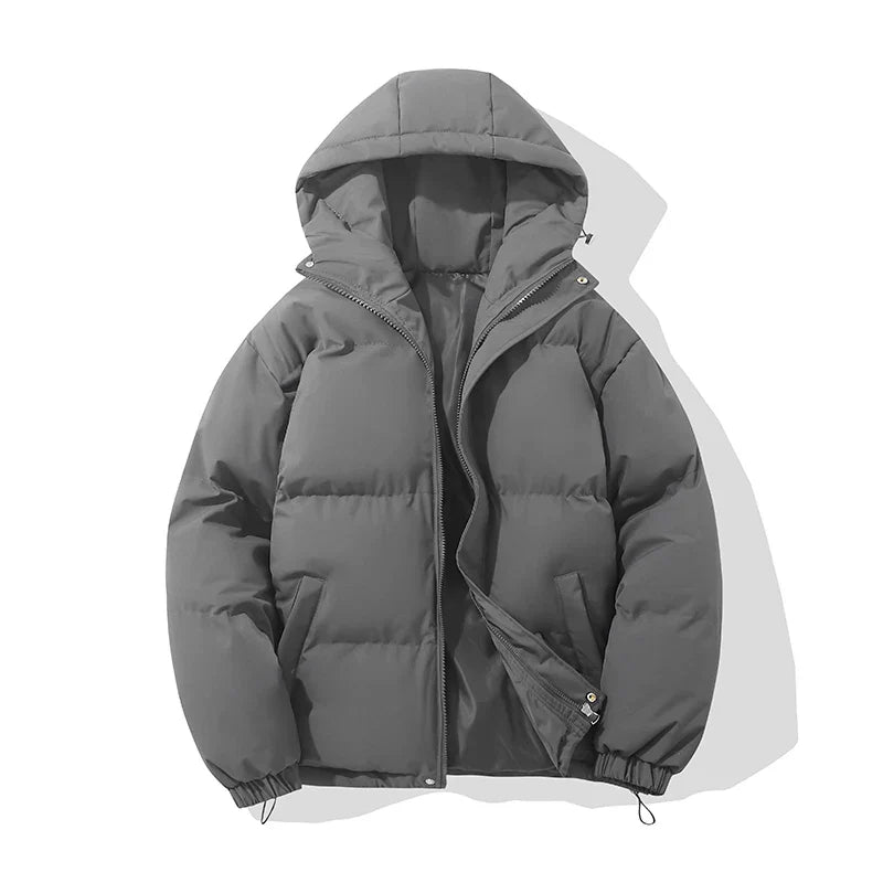 Puffer Jacket High Neck Hooded Zipper Design Cotton-padded Coat