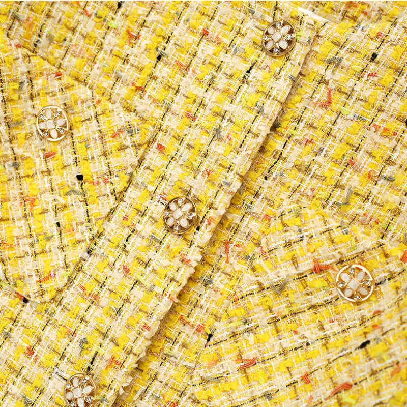 Yellow Woven Tweed Coat - Small Fragrance Jacket