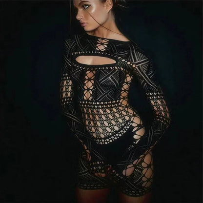 Deep V Lace Tight Hollow Party Mini Dress