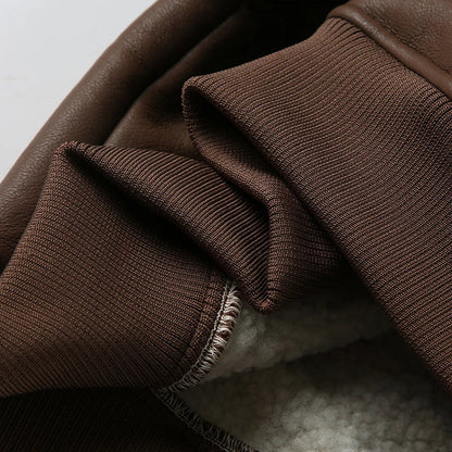 Patchwork Pu Leather Jackets Basic Turn-down Collar Long Sleeve Coats Autumn Winter Lady
