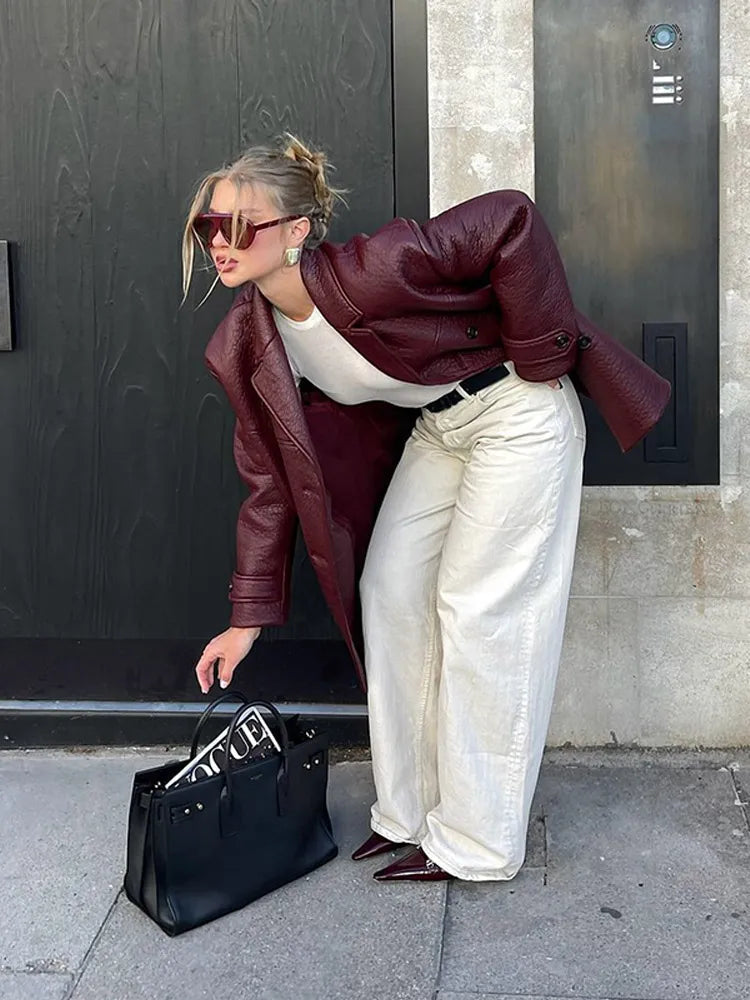 New Lapel Color Jacket Pocket Long Sleeved Single Breasted Coat Autumn Versatile High