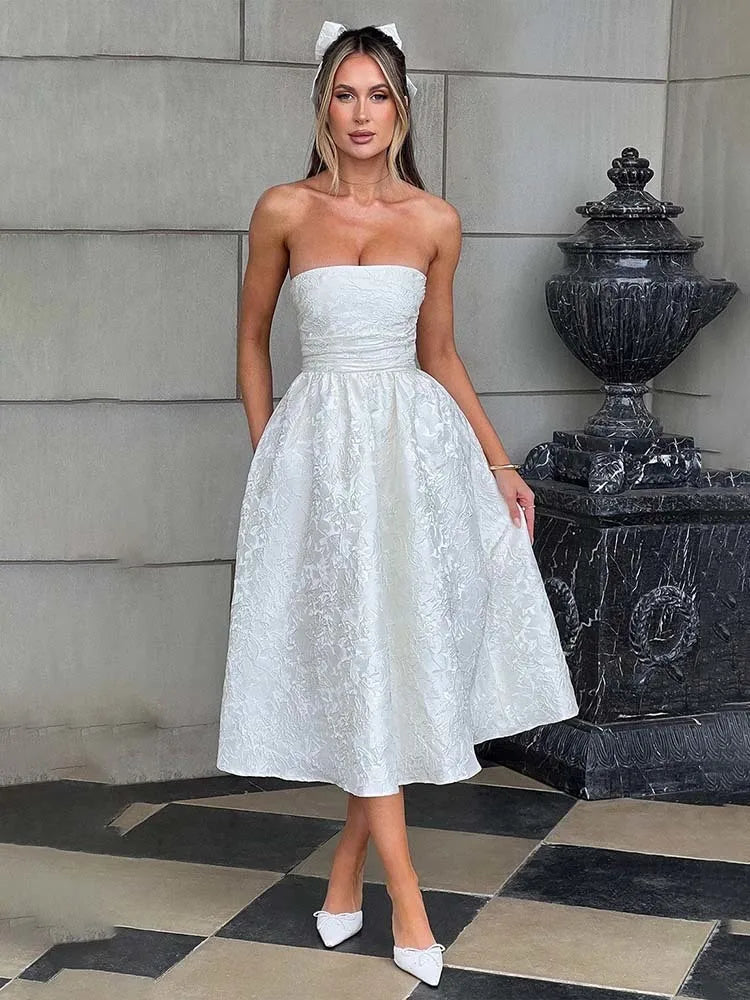 Bow Backless Jacquard a Line Mini Dress